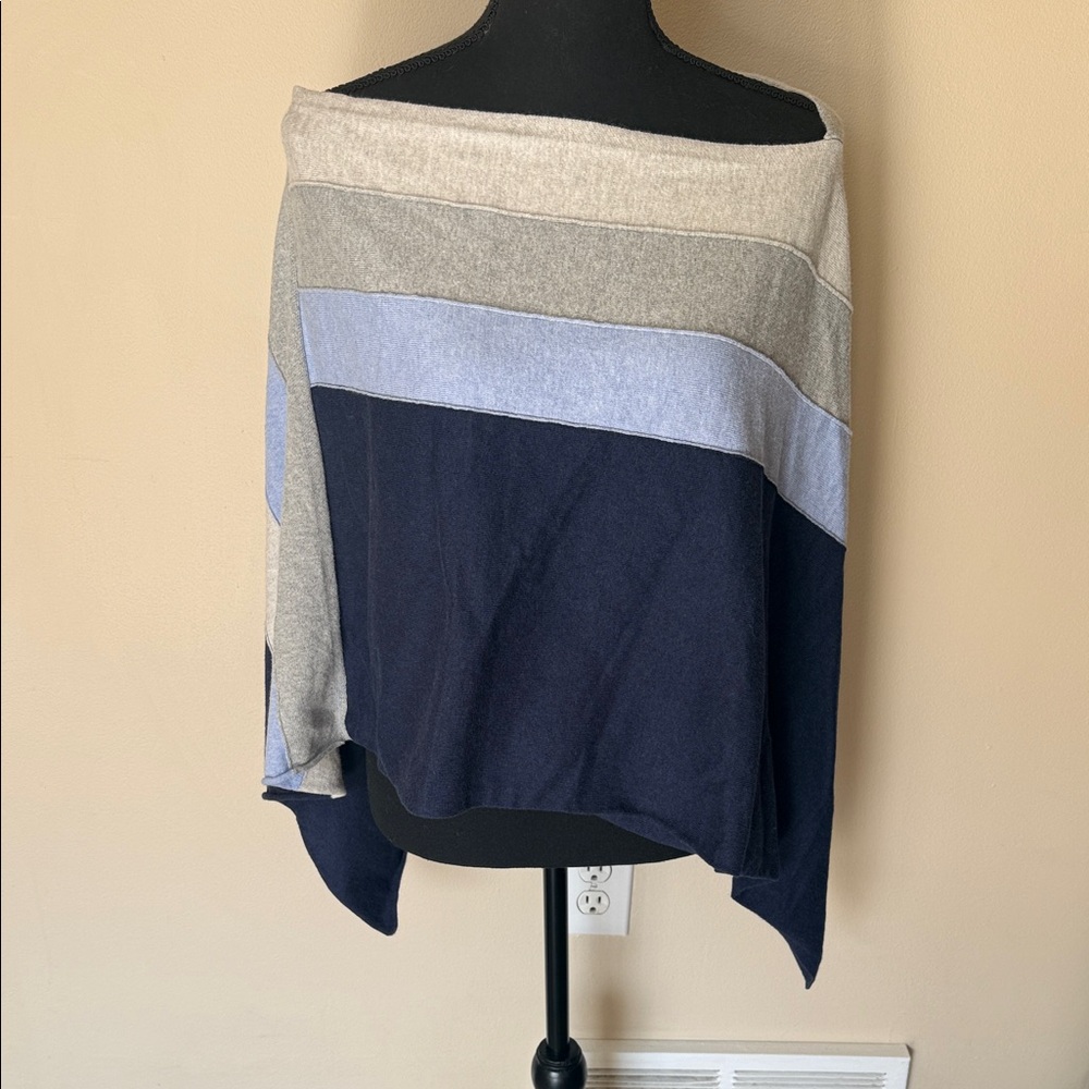 InCashmere Cotton Cashmere Blend Color Block Topper Poncho One Size